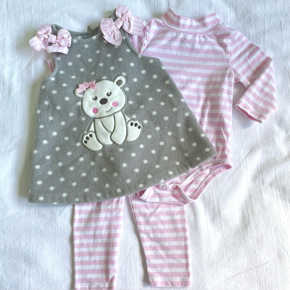 Bonnie Baby 3 Piece Set  Dress, Leggings & Long Sleeve Bodysuit 6-9 Months